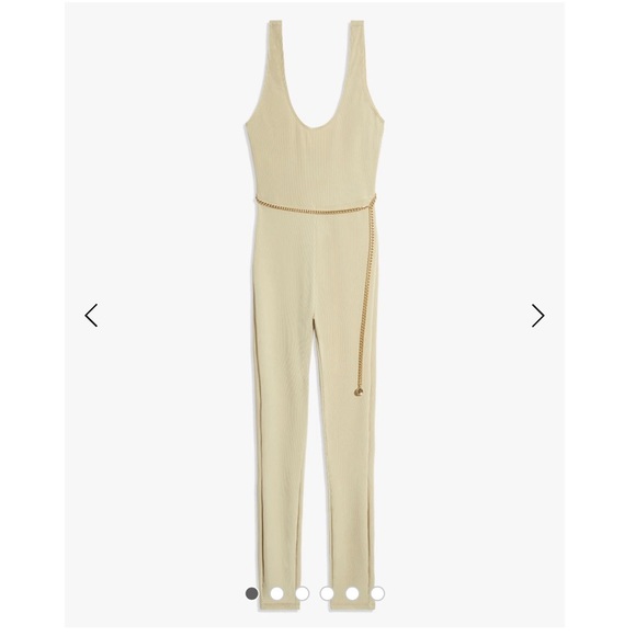 WeWoreWhat Scoop Rib Jumpsuit in Khaki Chain Belt - Picture 1 of 6